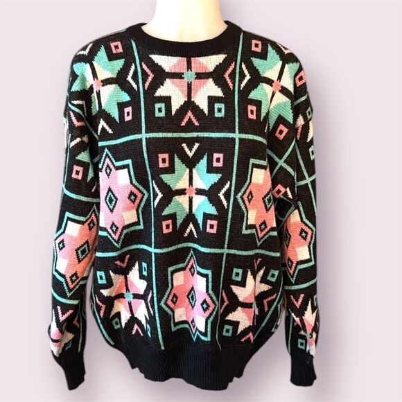 TYROLIA BY HEAD Vintage 80s Pastel Geometric Wool Blend Sweater - Picture 1 of 9